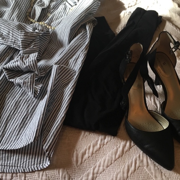 Blue/white long sleeve button up tunic shirt - Picture 6 of 6